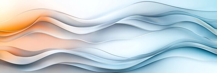 Poster - A serene abstract background featuring flowing waves in soft shades of blue and orange, creating a sense of calm and movement.
