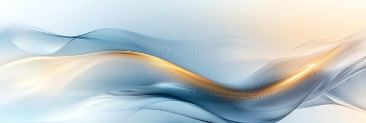 Poster - Abstract flowing wave patterns in soothing blue and gold tones, creating a serene and modern look. Perfect for backgrounds or design elements, evoking tranquility and elegance.