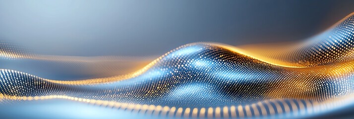 Poster - Abstract digital waves of blue and orange colors creating a dynamic visual effect, with smooth gradients and a futuristic appearance on a soft background.