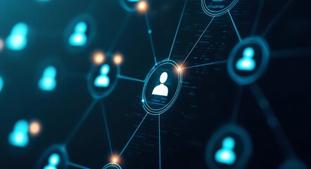 Poster - Illustration of a digital network connecting user profiles, representing social connections and online communication, ideal for technology and business themes.