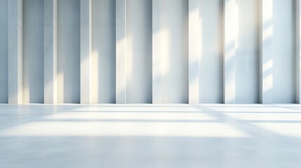 Poster - Contemporary interior space with light-colored walls and shadows creating a modern aesthetic. The floor is empty, inviting creativity and inspiration.