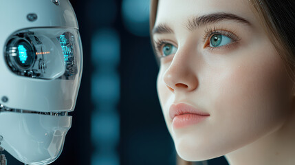 Poster - Intimate interaction between human and chatbot, showcasing technology impact