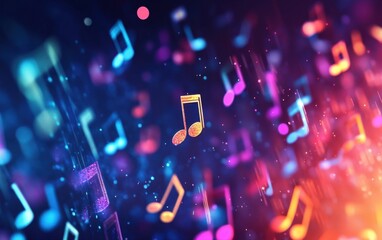 Poster - Vibrant music notes background with copy space, colorful musical elements and waves of sound Generative AI