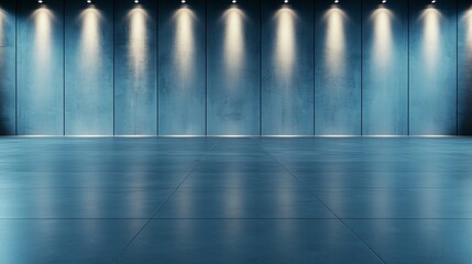 Poster - A modern, minimalist interior with polished concrete floors and illuminated textured walls, ideal for contemporary design projects or artistic displays.