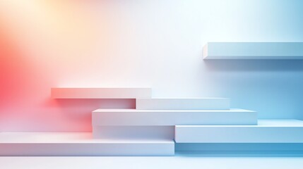 Poster - Abstract gradient background featuring layered geometric shapes in soft colors. Ideal for showcasing products or creating a contemporary design vibe.