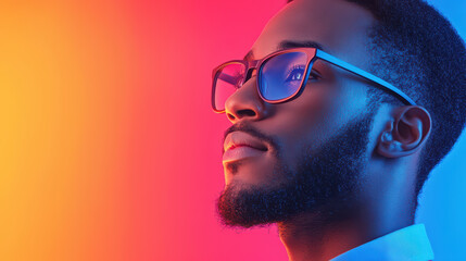 Poster - Stylish man with glasses against vibrant gradient background