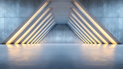 Poster - An expansive and modern interior space with sleek concrete walls and beams of light creating a dynamic atmosphere.