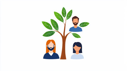 Poster - Family tree with diverse characters and green leaves