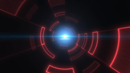 Poster - Red and blue light tunnel with glowing concentric lines and bright central light, offering a dynamic, futuristic aesthetic with a cyberpunk feel background, video in high quality 4k, motion design