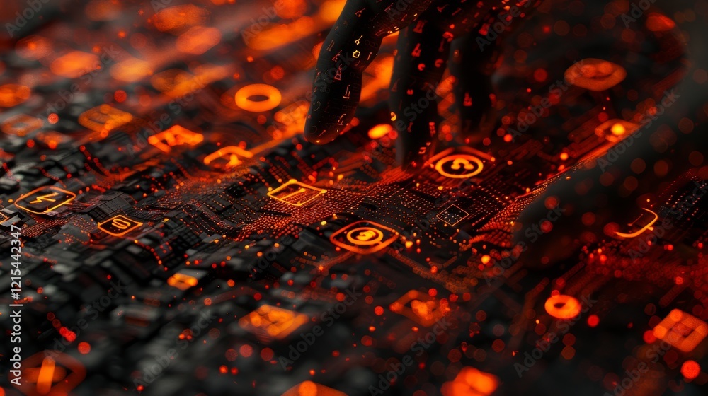 Hand holding digital icons for risk management and assessment on dark ...