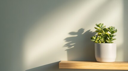 Wall Mural - Sunlight casts delicate shadows on green wall, highlighting succ