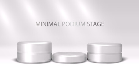 Poster - 3d podium with white metallic shine and round product on window light background. in minimalist desi