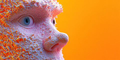 Poster - digital render of textured face in profile