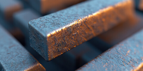 Poster - Close-up Photograph of Textured Metallic Rectangular Bars