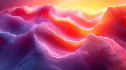 Wall Mural - Vibrant sunset over surreal, colorful mountainscape