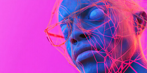 Poster - Stylized Face with Pink Network Overlay
