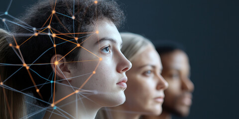 Poster - Three Individuals with Network Graphic Overlay