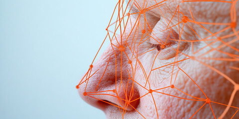 Poster - Human Face with Superimposed Orange Geometric Net