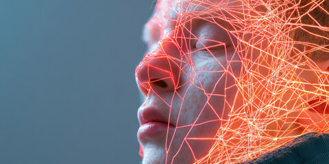 Poster - Human Face Partially Obscured by Illuminated Network