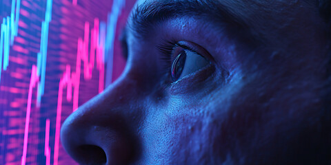Poster - Close-up of Face and Stock Market Data Display