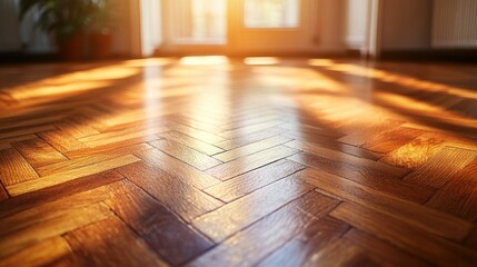 Wall Mural - Sunlit herringbone hardwood floor, interior, home