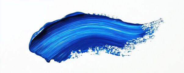 Poster - Vibrant blue brushstroke on white background highlighting texture and motion