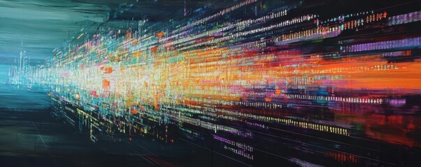 Aufkleber - Abstract digital data stream with vibrant colors and dynamic lines