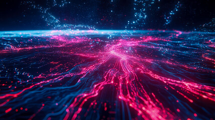 Leinwandbilder - Abstract Neon Streams: A Digital Landscape of Pink and Blue Energy