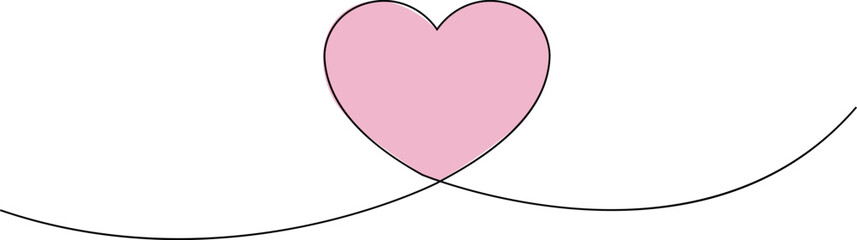 Heart continuous line drawing. Single hand drawn contour heart, love, romance, wedding. Shape heart lineart. Single lineart sketch heart. Symbol love. Heart fashion Simple icon on white background.