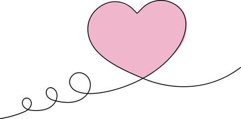 Heart continuous line drawing. Single hand drawn contour heart, love, romance, wedding. Shape heart lineart. Single lineart sketch heart. Symbol love. Heart fashion Simple icon on white background.
