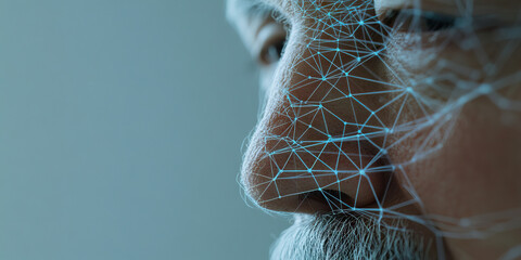 Poster - Facial Recognition Network Overlay on Older Male Face