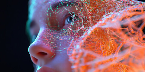 Poster - Human Face Partially Obscured by Illuminated Web-like Structure