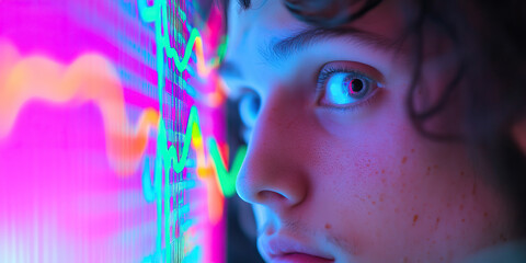 Poster - Close-up of Person's Face with Illuminated Data Screen