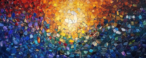 Poster - Vibrant mosaic of colorful abstract sunburst pattern with radiant hues