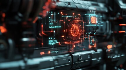 Poster - spaceship control panel displaying interactive data, targeting system, and various indicators, creat