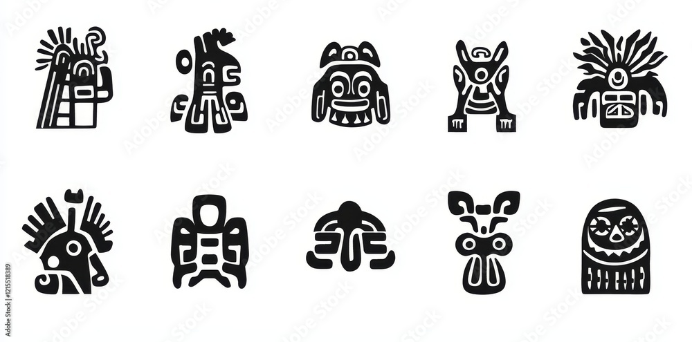 Symbols of the Mayan civilization. Religious totemic characters and ...