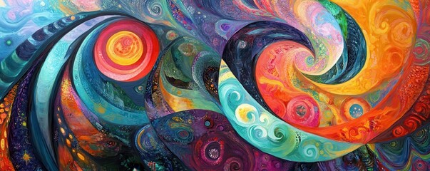 Poster - Vibrant abstract swirl painting with colorful curves and patterns