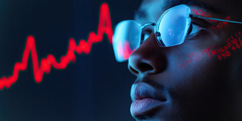 Poster - person viewing stock market data projected onto glasses