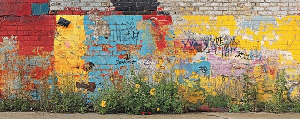 Poster - Colorful urban graffiti wall with vibrant colors and street art