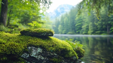 Poster - Enchanting fairytale scene of iridescent moss layers on bark in a woodland setting soft focus nature photography