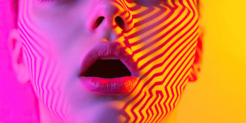 Poster - Close-up of Face with Projected Linear Patterns