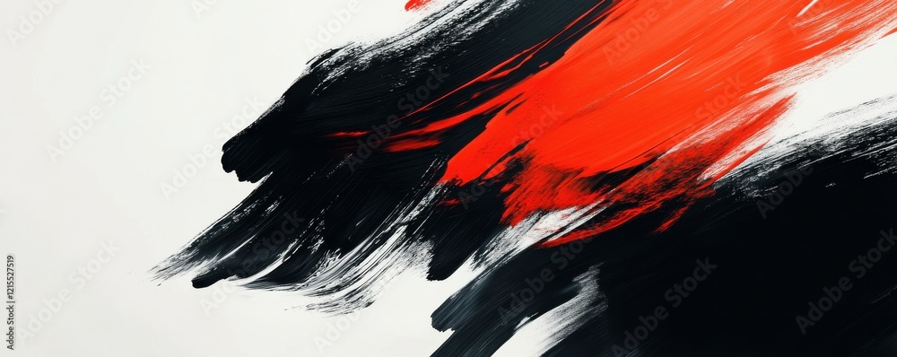 Abstract black and red brush strokes on white background - dynamic ...