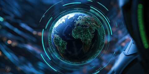 Poster - Digital Globe with Teal Data Rings and Global Network Points