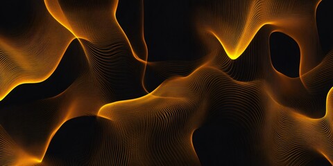 Aufkleber - Golden lines flowing and creating waves on a black background, abstract design useful for backgrounds