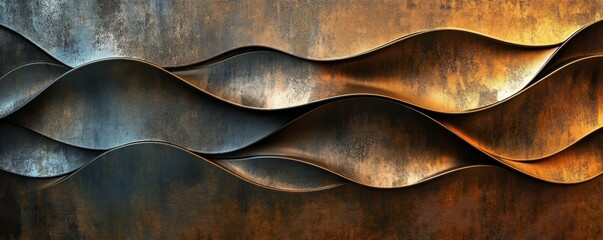 Poster - Abstract metallic wave patterns with textured bronze and steel hues