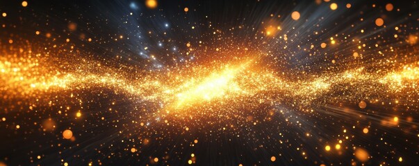 Poster - Vibrant golden light particles glittering across a cosmic background