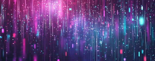 Poster - Glowing abstract vertical lines with sparkling particles in pink and blue