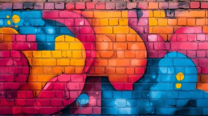 Poster - Colorful graffiti art transforming a brick wall with vibrant hues