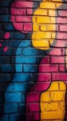 Poster - Vibrant graffiti art transforming a brick wall with bold colors