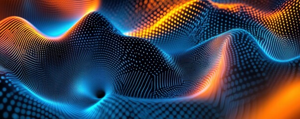 Poster - Abstract 3d waveforms with vibrant blue and orange light patterns